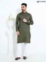 Muted Olive- Cotton Panjabi - Image 3
