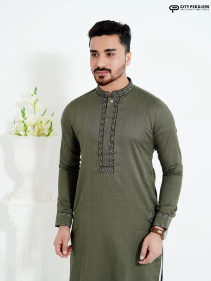 Muted Olive- Cotton Panjabi