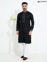 Deep Black- Cotton Panjabi - Image 3