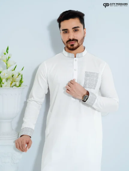 Pearl White- Cotton Panjabi